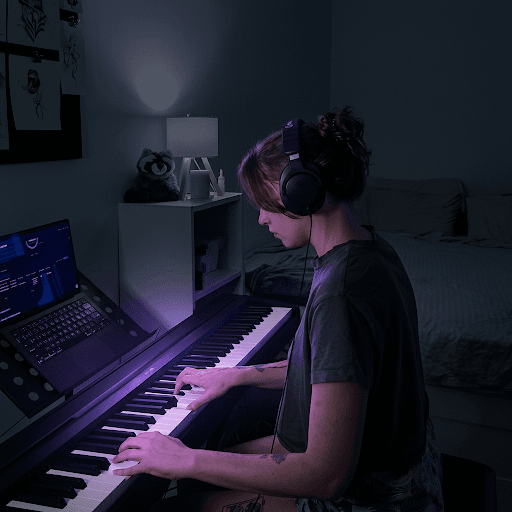 Musician practicing piano